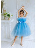 Blue Tulle Tea Length Popular Flower Girl Dress